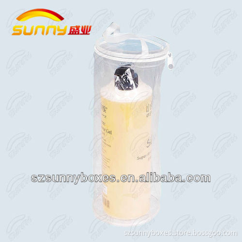 pvc clear bags printed transparent round tube zipper tote bag for Cosmetic